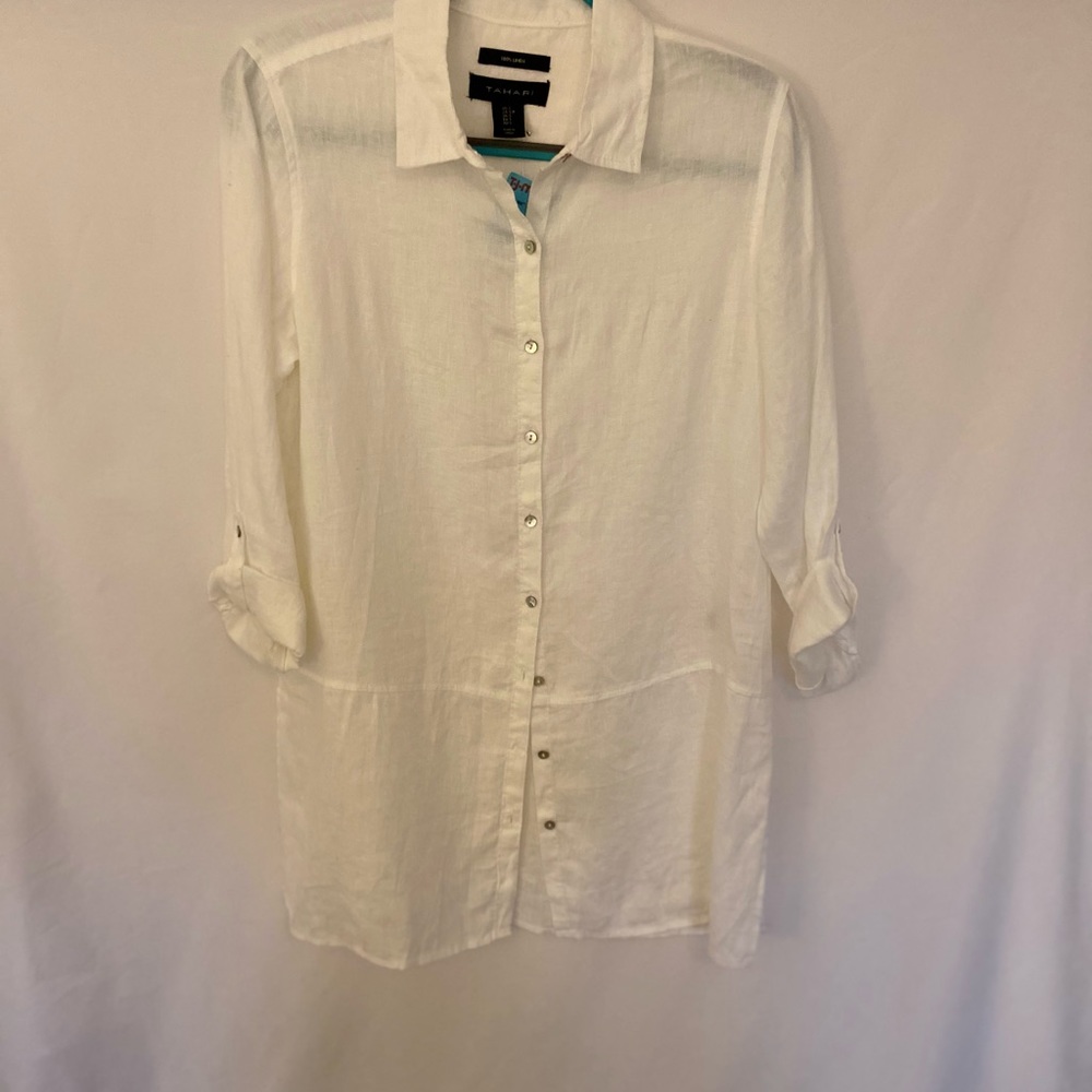 NWT TAHARI 100% linen button up